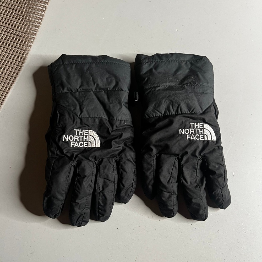 The North Face Boys Black Winter Gloves Fleece Lined Embroidered Logo Size Large